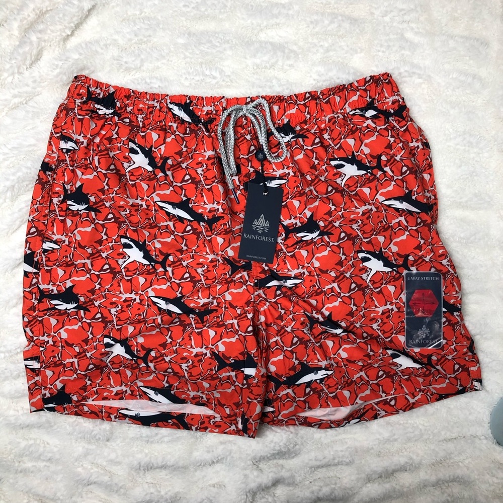 NWT Rainforest Orange Shark Swim Trunks